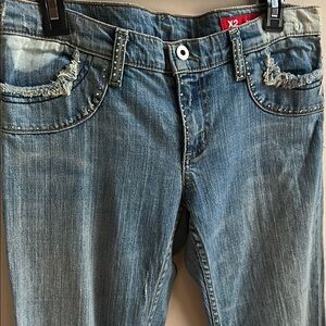 Express Y2K Flared Jeans Distressed with Crystals 29
